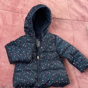 Wonder Nation Kids Puffer Jacket - Navy with Pink and White Hearts